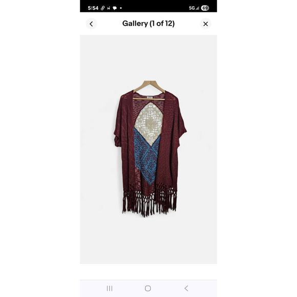 Umgee Women's Size M/L Boho Knit Aztec Fringed  Crochet Inlay Ruana Cardigan - Picture 10 of 12
